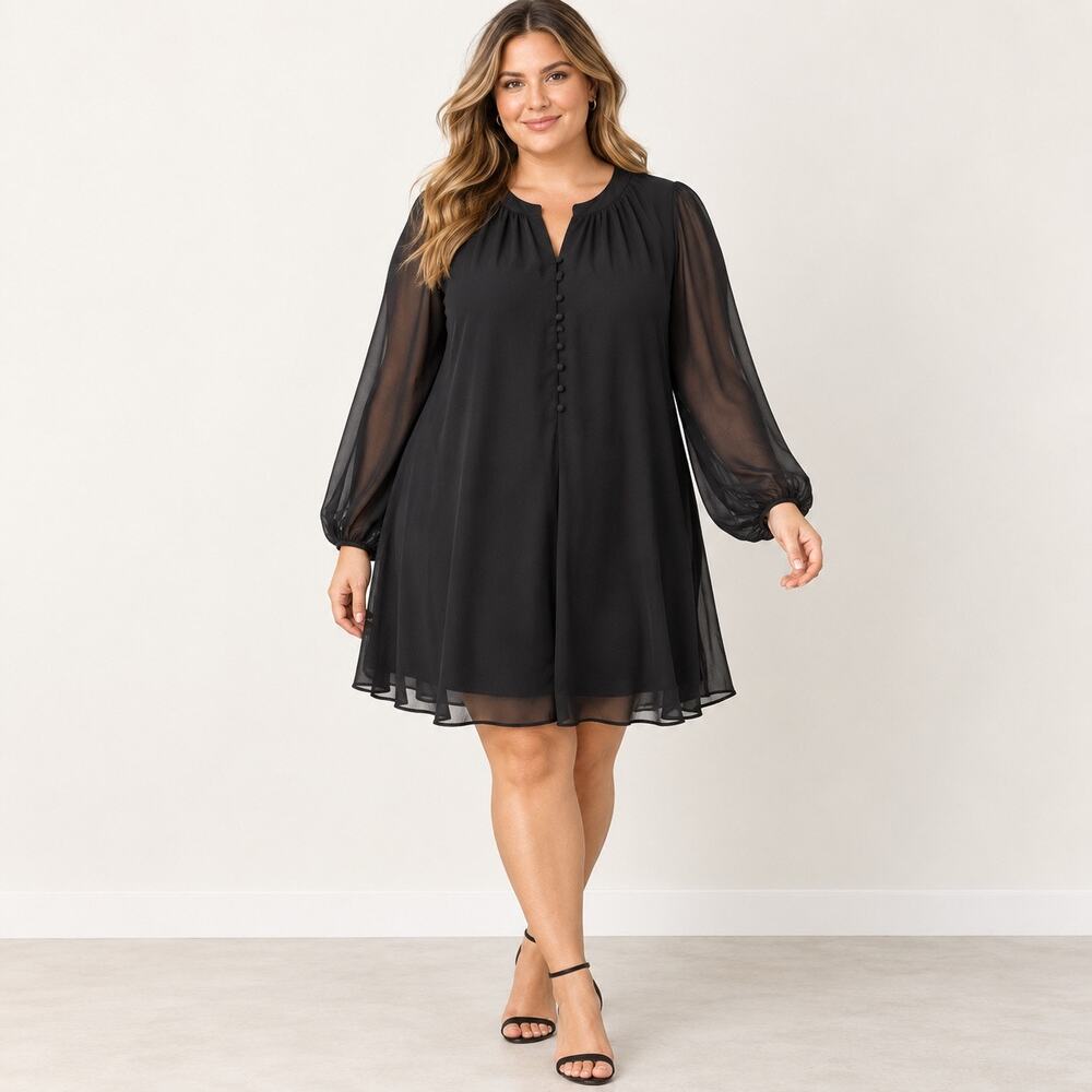 Joie Womens XL Black Balloon Sleeve Chiffon Dress NWT $378 Caviar